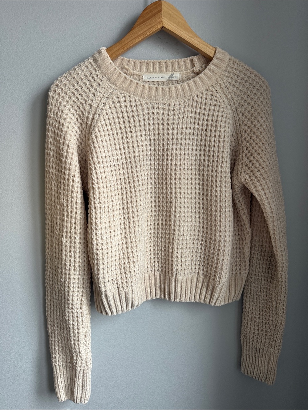 Altar’d State Cream Waffle Knit Crewneck Sweater